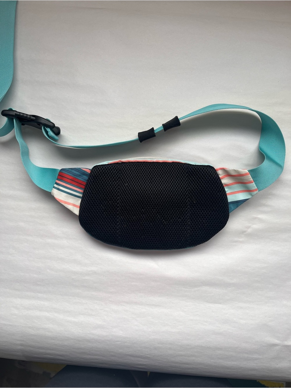 KAVU Striped Fanny Pack Belt Bag in Teal and Coral - Picture 7 of 9
